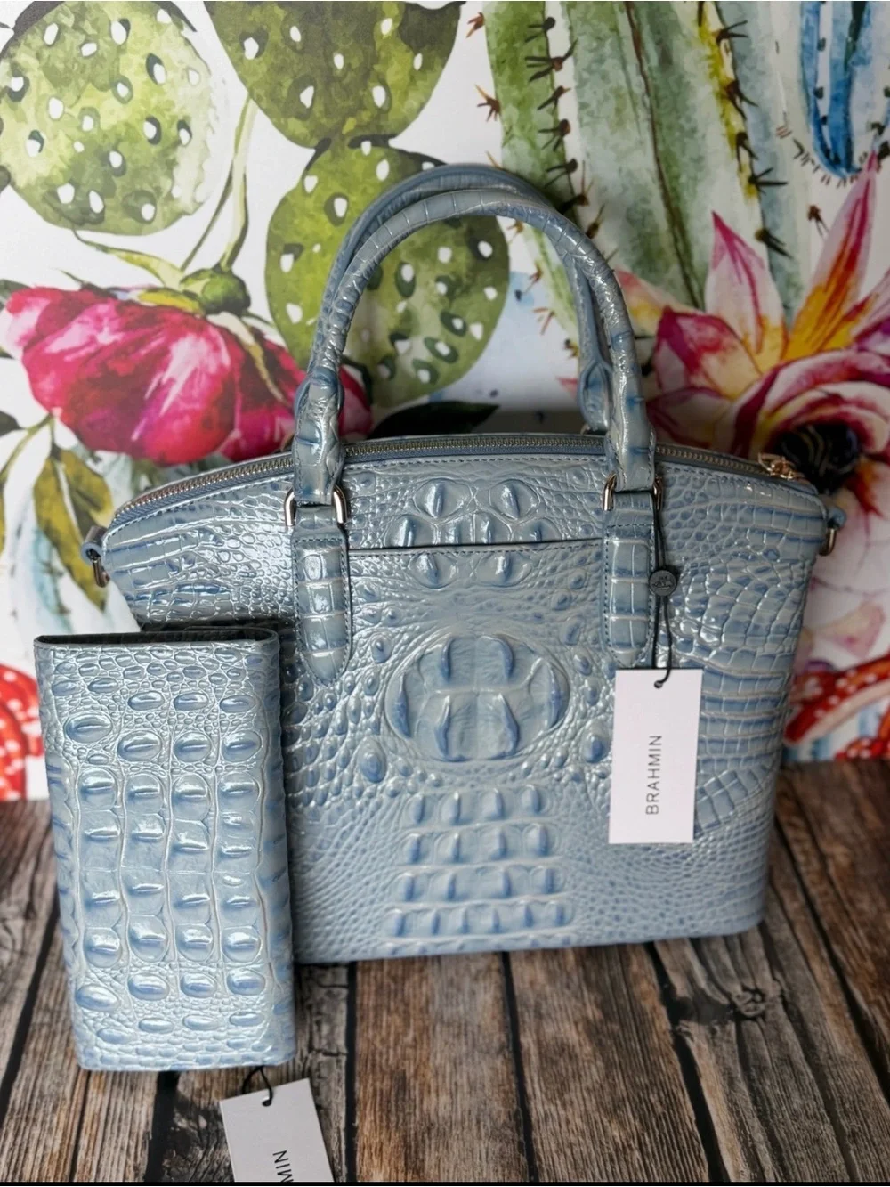 Brahmin Med Duxbury Heavenly Blue Melbourne And Matching Wallet NWT FIRM $ SET